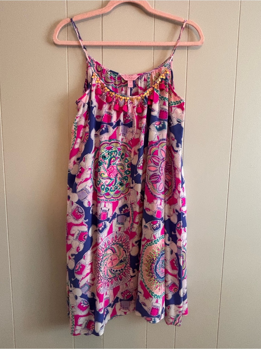 Lilly Pulitzer Pink, Navy & White Spaghetti Strap Shift Dress